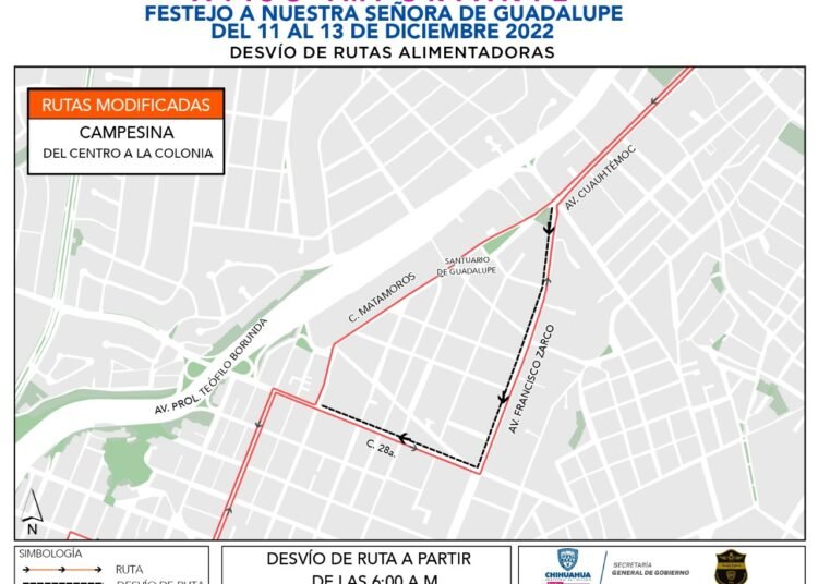 Cambian rutas de transporte por Peregrinaciones del festejo a la Virgen de Guadalupe