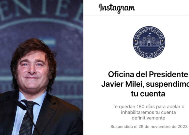 Instagram suspende la cuenta oficial de la oficina del presidente electo de Argentina, Javier Milei