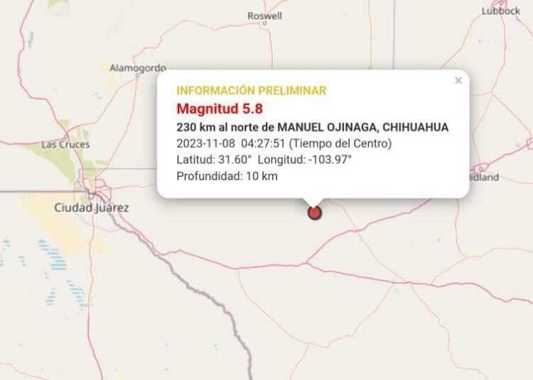 Registra Ojinaga Chihuahua Sismo de 5.8, cerca de las 04:27 de esta mañana, Protección Civil