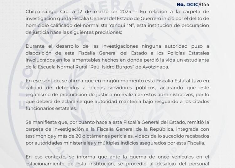 FGE Guerrero se deslinda de fuga de policía acusado de asesinar a normalista de Ayotzinapa