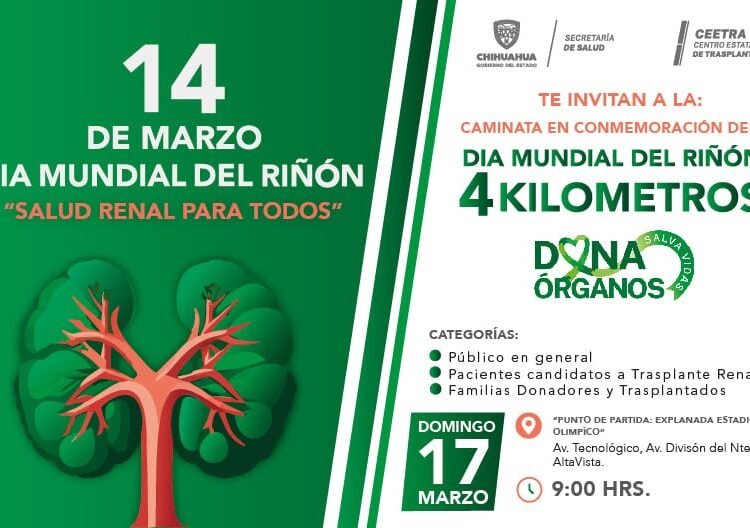 Invitan a participar en caminata recreativa para conmemorar el Día Mundial del Riñón