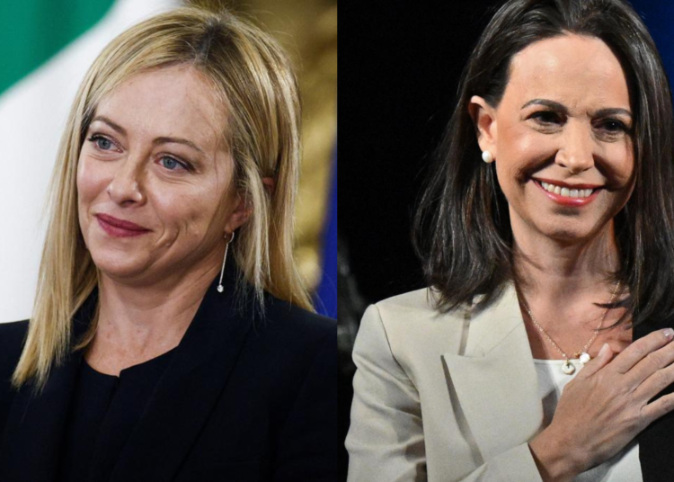 Giorgia Meloni, primera ministra italiana, brinda apoyo a líder opositora venezolana María Corina Machado por la democracia y las libertades fundamentales