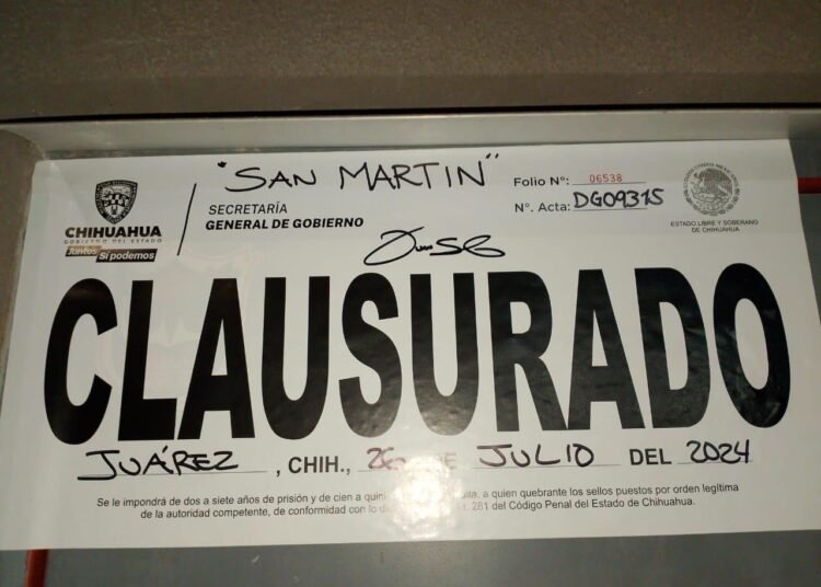 Clausura Gobernación Estatal 8 establecimientos en la última semana