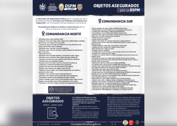 Publica Policía Municipal listado de objetos recuperados para que sean reclamados