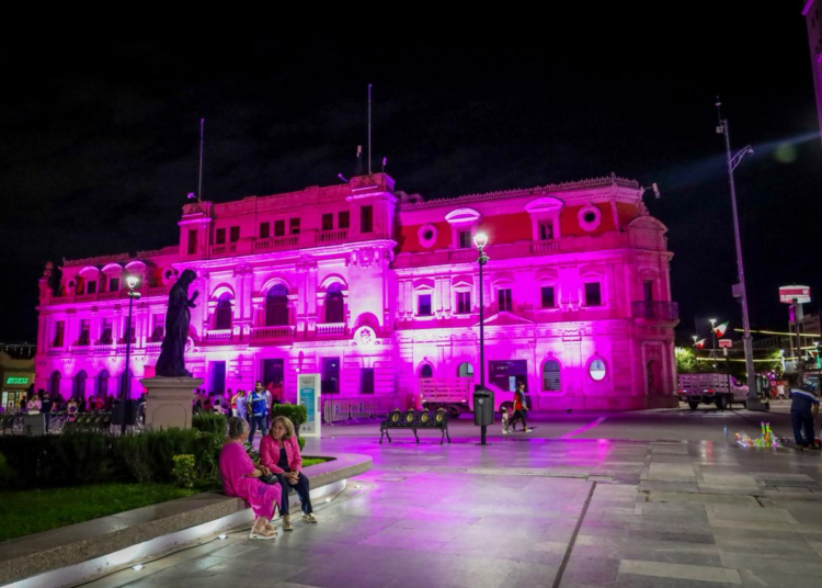 Municipio ilumina de rosa la Plaza de Armas y realiza feria de servicios por la lucha contra el cáncer de mama