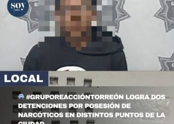 🚔 #GrupoReacciónTorreón logra dos detenciones por posesión de narcóticos en distintos puntos de la ciudad.