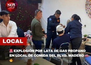 Explosión por lata de gas propano deja tres personas lesionadas en local de comida del Blvd. Madero