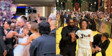 Fan irrumpe en la alfombra amarilla y sorprende a Ariana Grande durante la premier de “Wicked” en Singapur