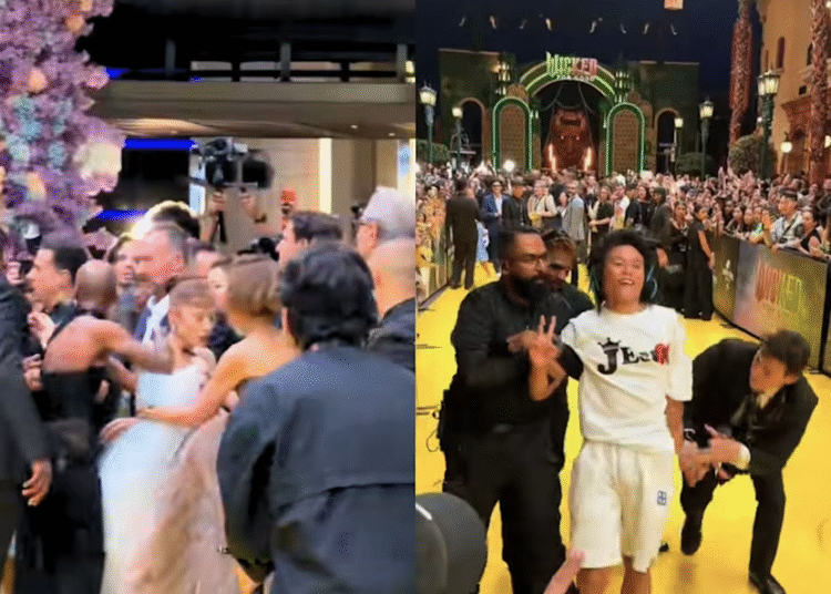 Fan irrumpe en la alfombra amarilla y sorprende a Ariana Grande durante la premier de “Wicked” en Singapur