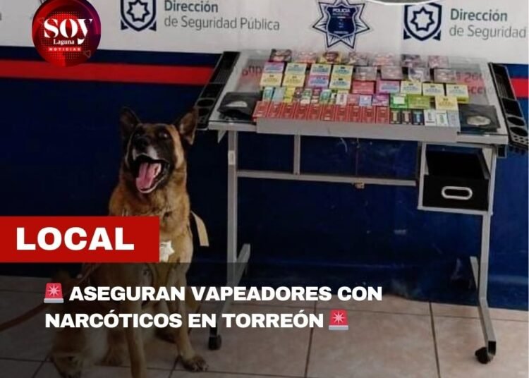 ASEGURA UNIDAD CANINA PAQUETE CON VAPEADORES QUE CONTENÍAN NARCÓTICOS EN PAQUETERÍA DE TORREÓN